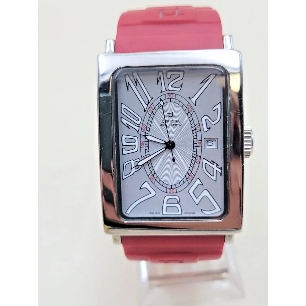 Officina Del Tempo OT1029 Wristwatch Stainless Steel Red Rubber Strap Modern